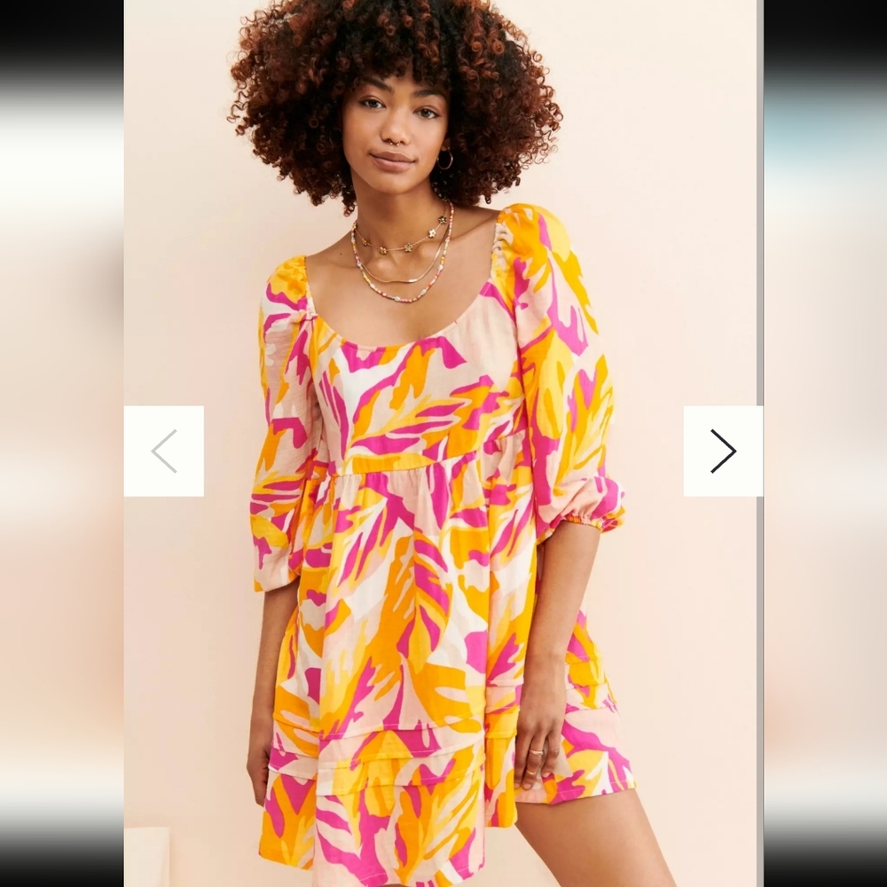 Sanctuary Gorgeous Cotton Lined Summer Swing Mini Dress Puff Sleeve XSmall